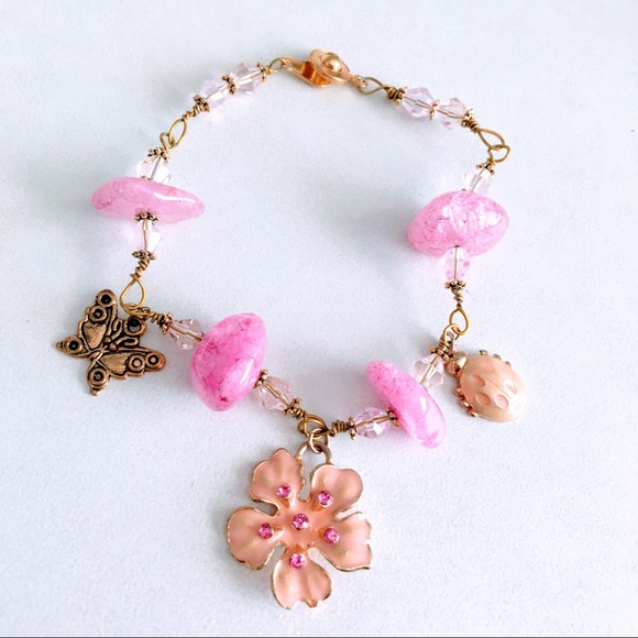Pink flower handmade bracelet - Picture 1 of 3